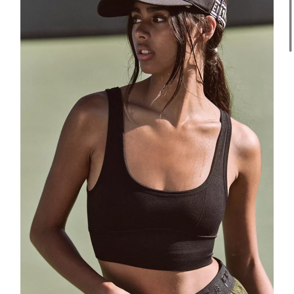 Free People FP Movement Throw Square Neck Bra Black Medium M Ribbed